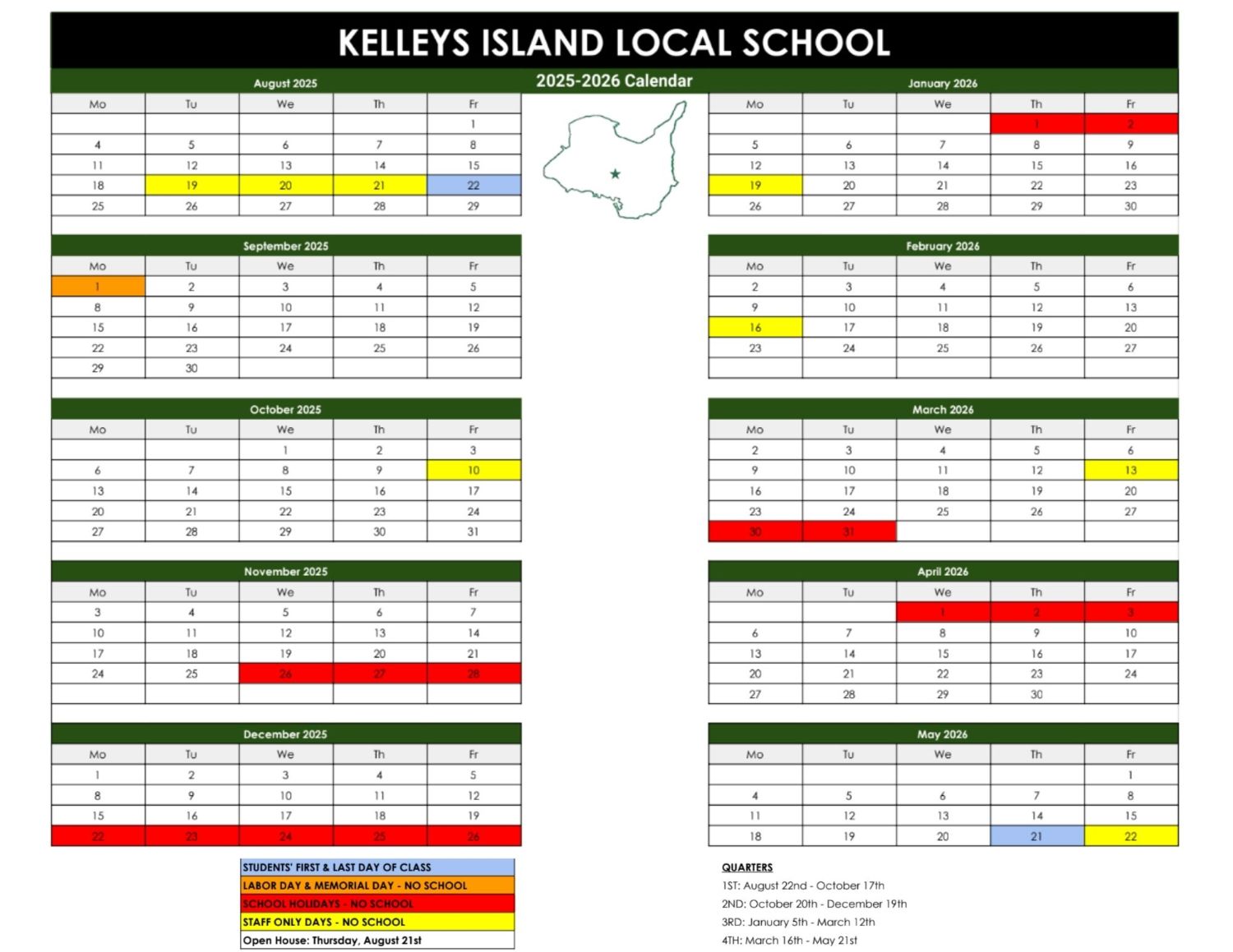 Kelleys Island School Calendar